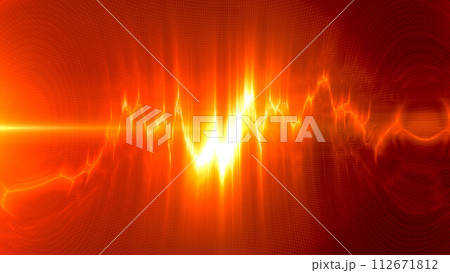 Yellow energy glowing magical musical dancing equalizer made from waves and electric charges lightning high-tech digital lines and energy particles. Abstract background Yellow energy glowing magical musical dancing equalizer made from waves and electric charges lightning high-tech digital lines and energy particles. Abstract background 112671812