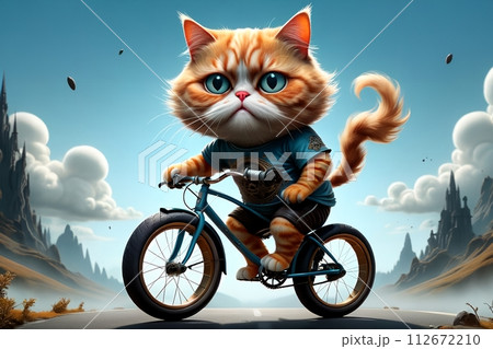 athlete cat rides a bicycle. 112672210