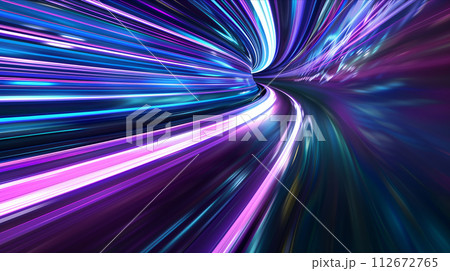 AI-generated content. A blurry view of a city at night, with bright lights illuminating the buildings and streets, creating a dynamic and vibrant urban scene 112672765