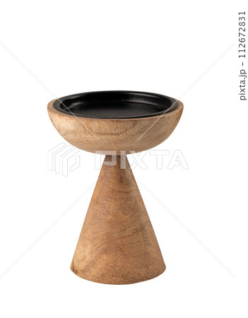 stylish modern designer wooden candlestick on white background 112672831