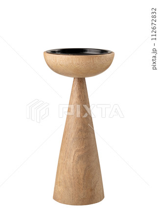 stylish modern designer wooden candlestick on white background 112672832