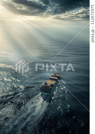 Container ship sailing in the sea. 112672975
