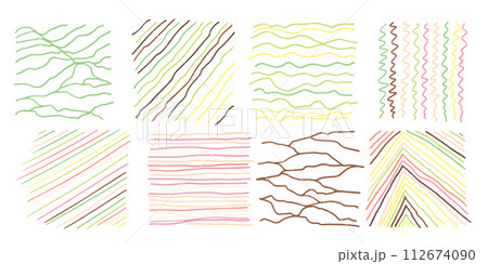 Set Pattern, line hand drawn texture. Hatch drawing pen ink crosshatch pencil sketch. Doodle scratch style. Candy pastel shape isolated on white background. Vintage graphic design. Vector illustration Set Pattern, line hand drawn texture. Hatch drawing pen ink crosshatch pencil sketch. Doodle scratch style. Candy pastel shape isolated on white background. Vintage graphic design. Vector illustration 112674090