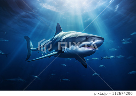 Shark in deep blue ocean generative ai. 112674290