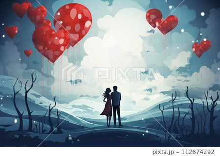 Couple in love. Together. Illustration for Valentines day greeting cards. 112674292
