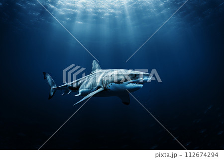 Shark in deep blue ocean generative ai. 112674294