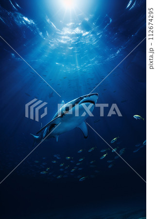 Shark in deep blue ocean generative ai. 112674295