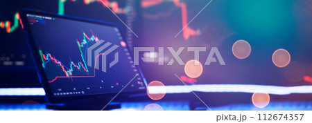 Stock market or forex trading graph and candlestick chart suitable for financial investment concept. Economy trends background for business idea . 112674357