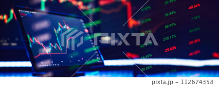 Stock market or forex trading graph and candlestick chart suitable for financial investment concept. Economy trends background for business idea . 112674358
