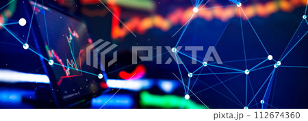 Stock market or forex trading graph and candlestick chart suitable for financial investment concept. Economy trends background for business idea . 112674360