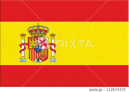 flag of Spain. National Spanish flag on fabric surface. European country flag of Spain. National Spanish flag on fabric surface. European country 112674372