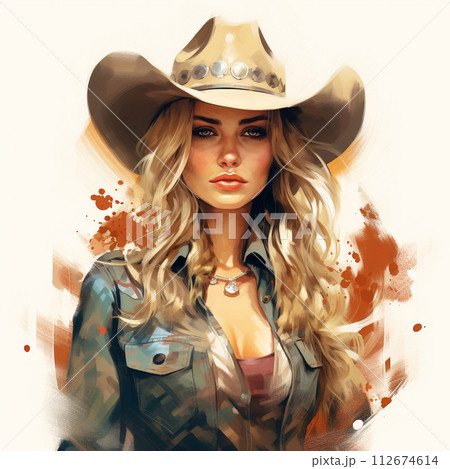 Attractive young cowgirl illustration. Generative ai 112674614