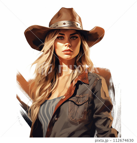 Attractive young cowgirl illustration. Generative ai 112674630