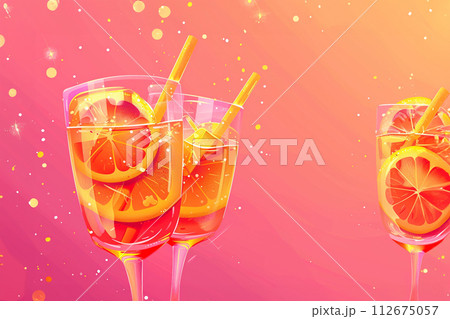 Aperol cocktail on pink background. fluorescent colors Aperol cocktail on pink background. fluorescent colors 112675057
