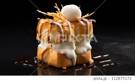 Cube croissant pop art style. Generative ai illustration Cube croissant pop art style. Generative ai illustration 112675172