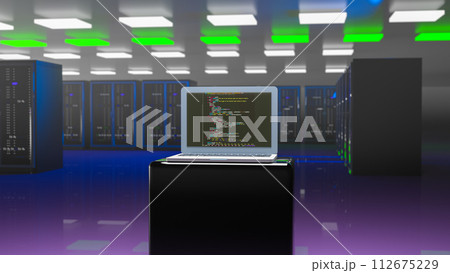 Data center. Iaas, saas, paas. Backup, mining, hosting, mainframe, farm and computer rack with storage information. Cyber Security. 3d render Data center. Iaas, saas, paas. Backup, mining, hosting, mainframe, farm and computer rack with storage information. Cyber Security. 3d render 112675229