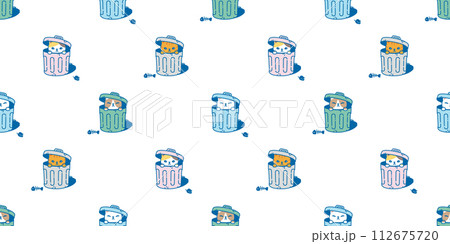 cat seamless pattern rubbish bin garbage trash can vector kitten calico munchkin neko pet cartoon doodle tile background gift wrapping paper repeat wallpaper illustration isolated design 112675720