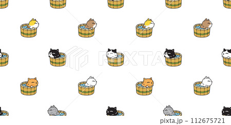 cat seamless pattern shower bathtub vector kitten calico munchkin neko pet cartoon doodle tile background gift wrapping paper repeat wallpaper illustration isolated design 112675721
