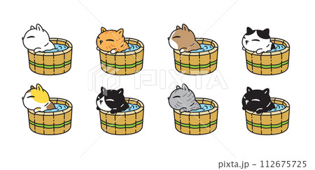 cat vector shower bathtub icon kitten calico neko pet cartoon character munchkin illustration symbol clip art isolated design 112675725