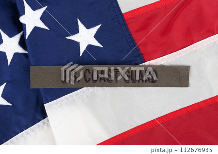 U.S. Coast Guard Branch Tape on national USA flag 112676935