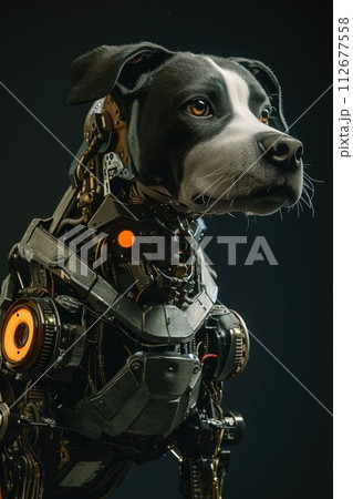 In the shadows, a cyborg dog emerges, a fusion of machine and canine, Ai Generated 112677558