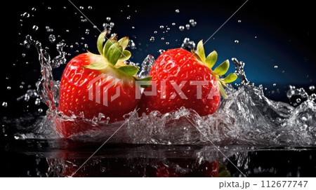 Discover the irresistible allure of strawberries as they embrace the refreshing touch of water, a sensory delight, Ai Generated. 112677747