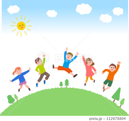 イラスト素材: ジャンプする子供たち 112678804