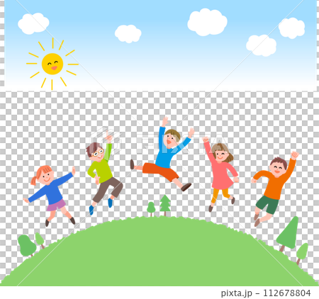 イラスト素材: ジャンプする子供たち 112678804