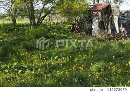 田舎の廃屋のある風景 112678970