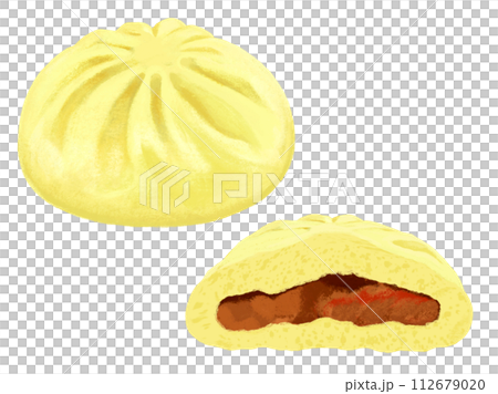 Curry bun (1 piece and cross section) Curry bun (1 piece and cross section) 112679020