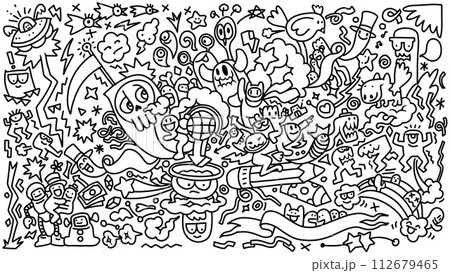 Diverse Doodle Characters in Joyful Interaction 112679465