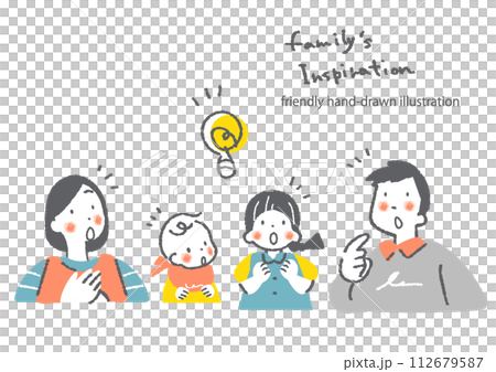 A family of four inspired by a stylish and cute hand-drawn illustration 112679587