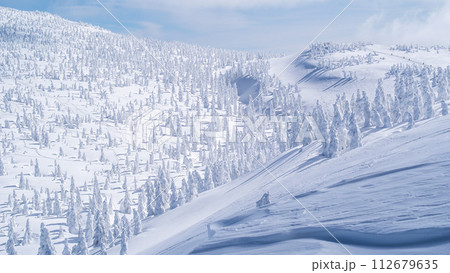 森吉山冬の絶景　シュカブラと樹氷群　秋田県 112679635