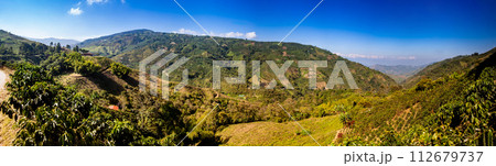 Panorama of the beautiful Coffee Cultural Landscape of Colombia declared as a World Heritage Site in 2011 112679737