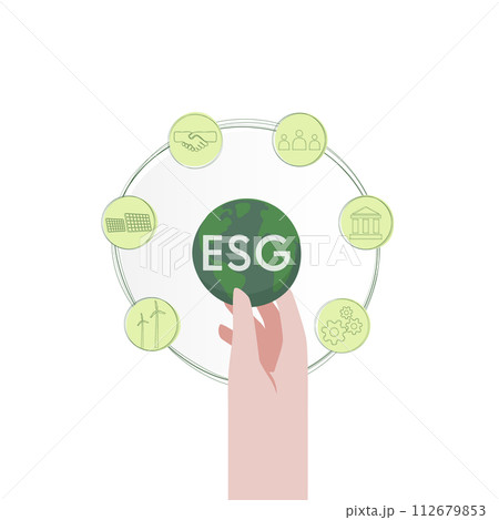 ESG as environmental, social and governance concept. Green ecology and alternative renewable energy. Flat Vector illustration. 112679853