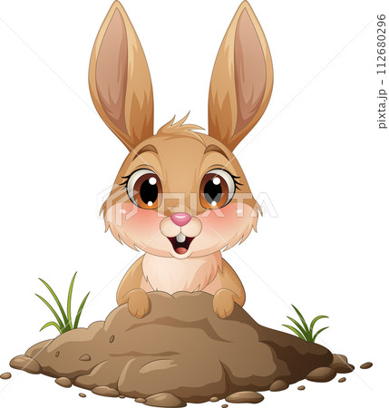 Cartoon rabbit emerged from the hole 112680296