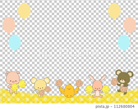 Frame illustration of animals holding pompoms 112680804