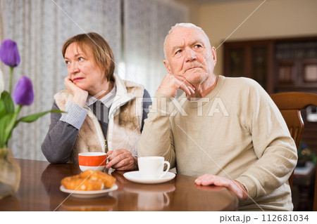 Senior man and woman quarreling at home Senior man and woman quarreling at home 112681034