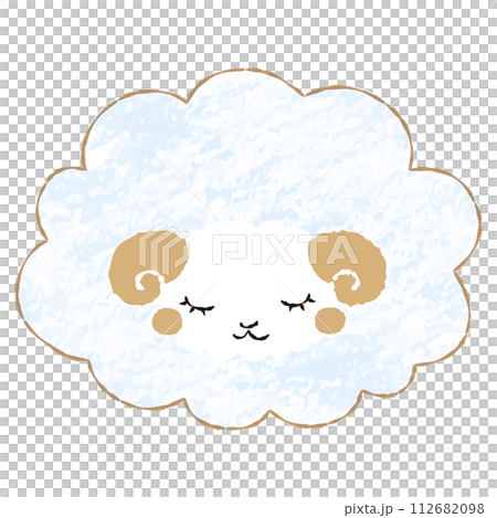 簡單可愛的色鉛筆筆觸，一隻閉著眼睛的毛茸茸的羊（正面） 112682098