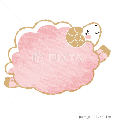 色鉛筆タッチのシンプルでかわいい目を閉じたモコモコの羊(横向き) 色鉛筆タッチのシンプルでかわいい目を閉じたモコモコの羊(横向き) 112682126