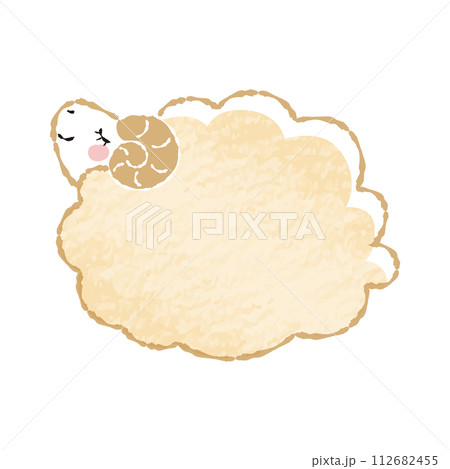 色鉛筆タッチのシンプルでかわいい目を閉じたモコモコの羊（横向き） 112682455