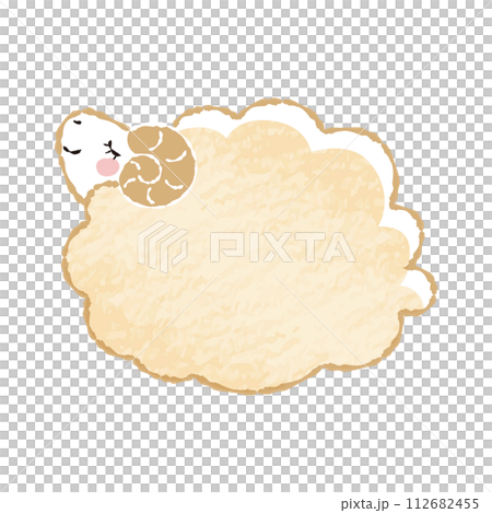 色鉛筆タッチのシンプルでかわいい目を閉じたモコモコの羊（横向き） 112682455