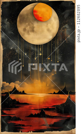 Abstract Tarot's Vibrant Visions, a Celestial Guide to Mystical Insight and Clarity 112682895