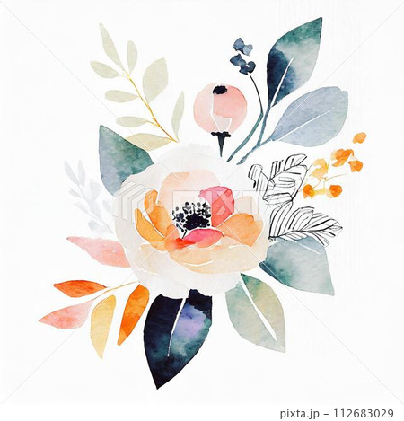 白とオレンジのアネモネっぽいイラスト 112683029