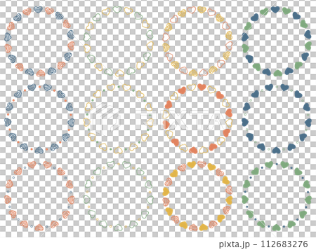 手書きのハートの円形フレームセット、ハートの装飾フレーム、秋の配色 112683276