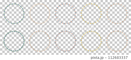 手書きの三角模様の円形フレームセット、三角形のデコレーションフレーム、秋の配色 手書きの三角模様の円形フレームセット、三角形のデコレーションフレーム、秋の配色 112683337