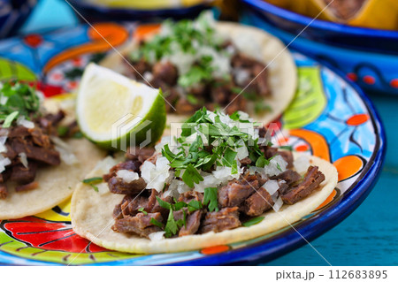 バルバコアの牛肉のタコス Tacos de barbacoa de res バルバコアの牛肉のタコス Tacos de barbacoa de res 112683895