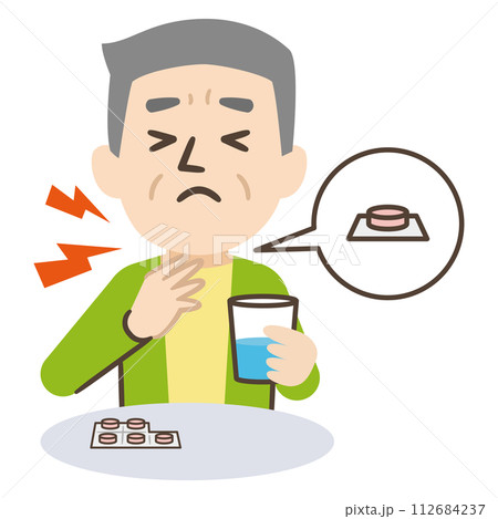 薬の包装シートを誤飲した高齢者のイラスト 112684237