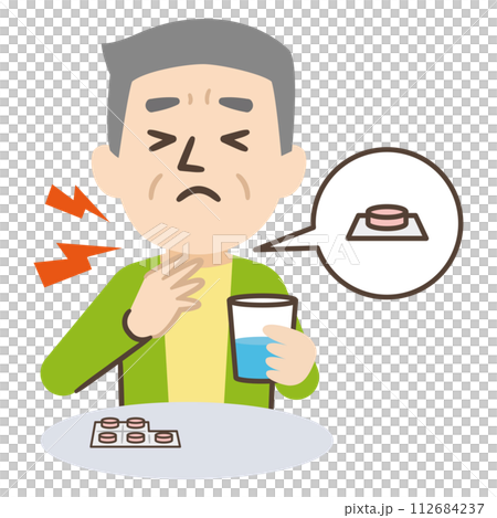 薬の包装シートを誤飲した高齢者のイラスト 112684237
