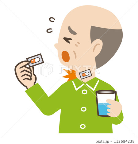 薬の包装シートを誤飲した高齢者のイラスト 112684239